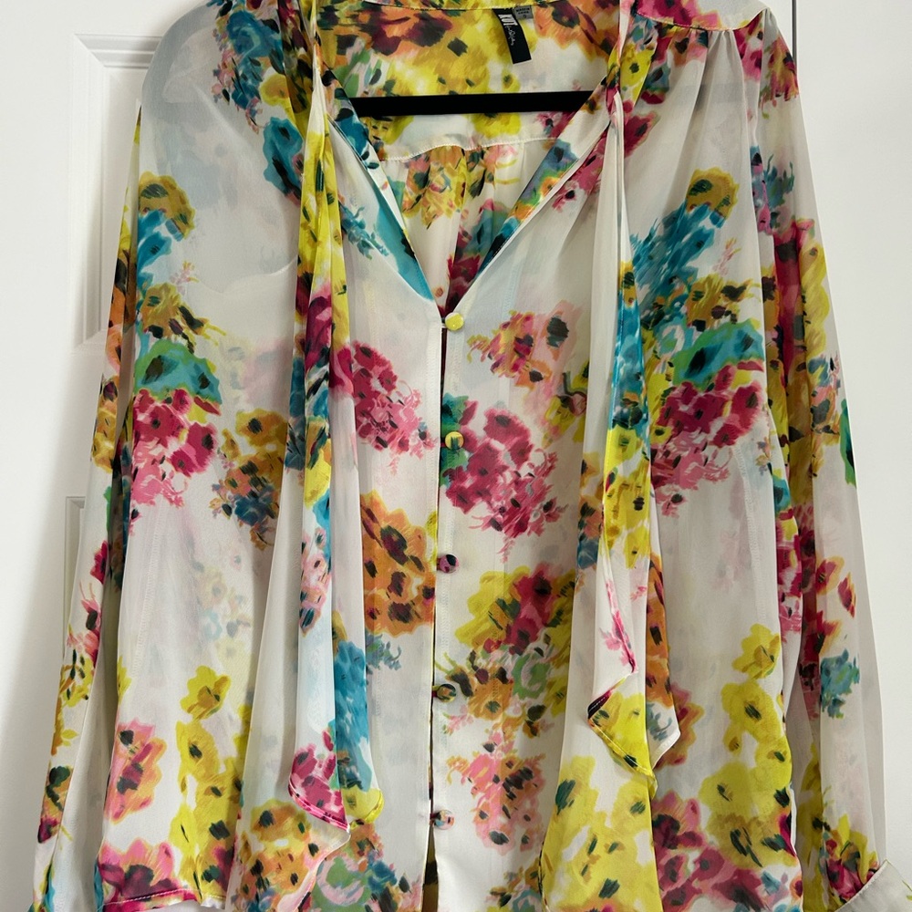 Kut From The Kluth Floral Chiffon Scarf Neck Blouse. Sz. S